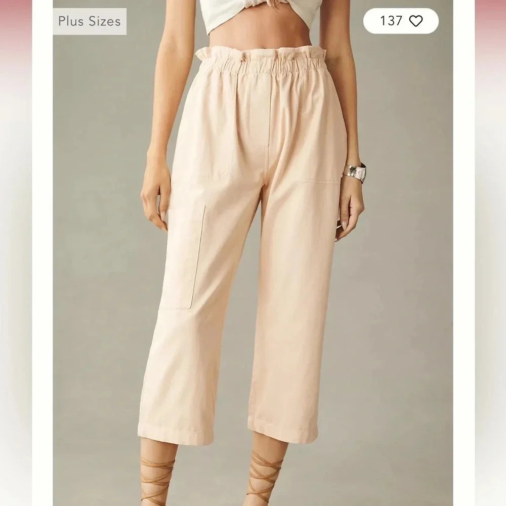 Anthropologie Paperbag stretch waist pull on Crop Pants size XL NWT